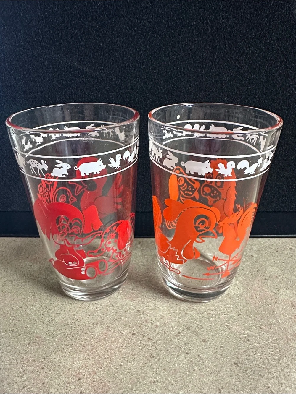 Vintage Kraft Swanky Swig “Kiddie Cups” Barnyard Animal Glasses
